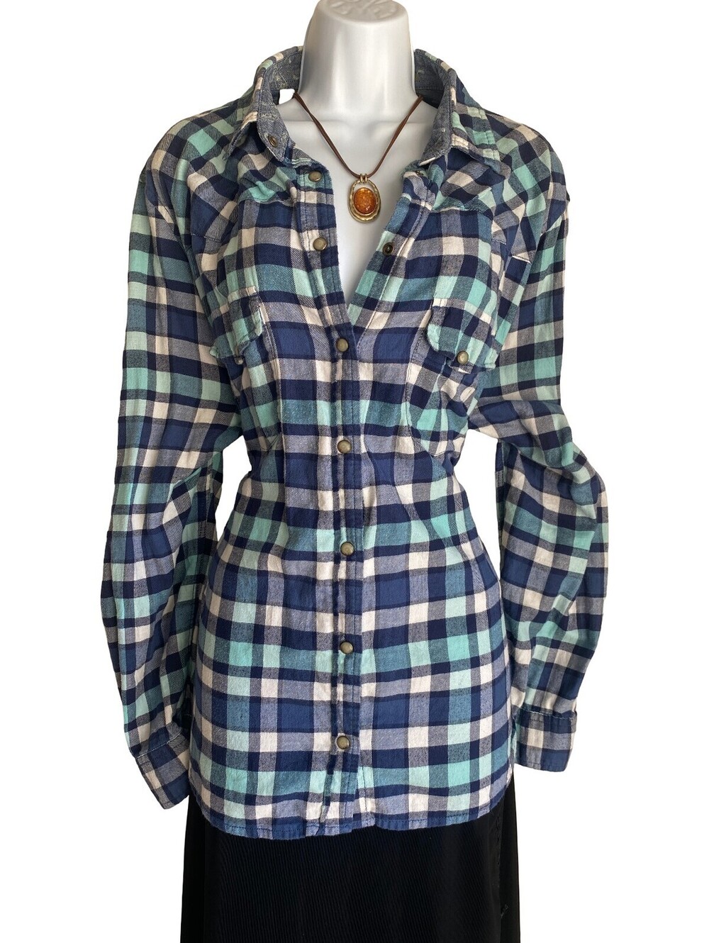 Y2K Jacks Girlfriend Plus 2X Floral Plaid Button Up Tunic Blouse Western Cowgirl